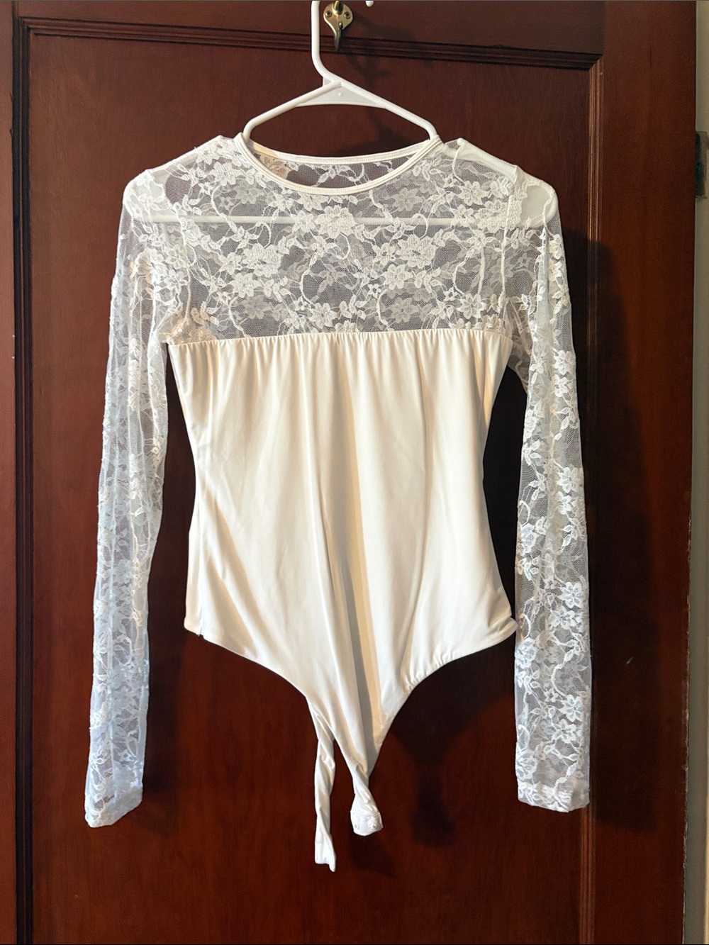 Women’s Lace Long-Sleeve Bodysuit - White
